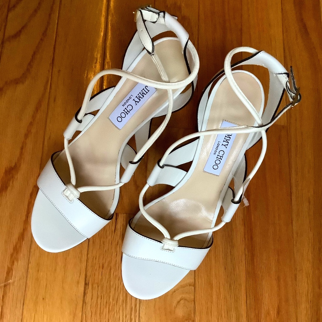 Jimmy Choo Margo Crisscross Cork Heel Sandals White Sz Eu 40/40.5